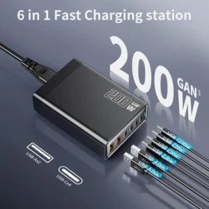 200W Desktop Charger for Multiple Devices – Charging Station with USB Ports for Phones, Laptops, and More 1