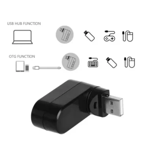3-Port USB 2.0 Hub – Mini High-Speed Rotating Splitter Adapter for Laptop 3