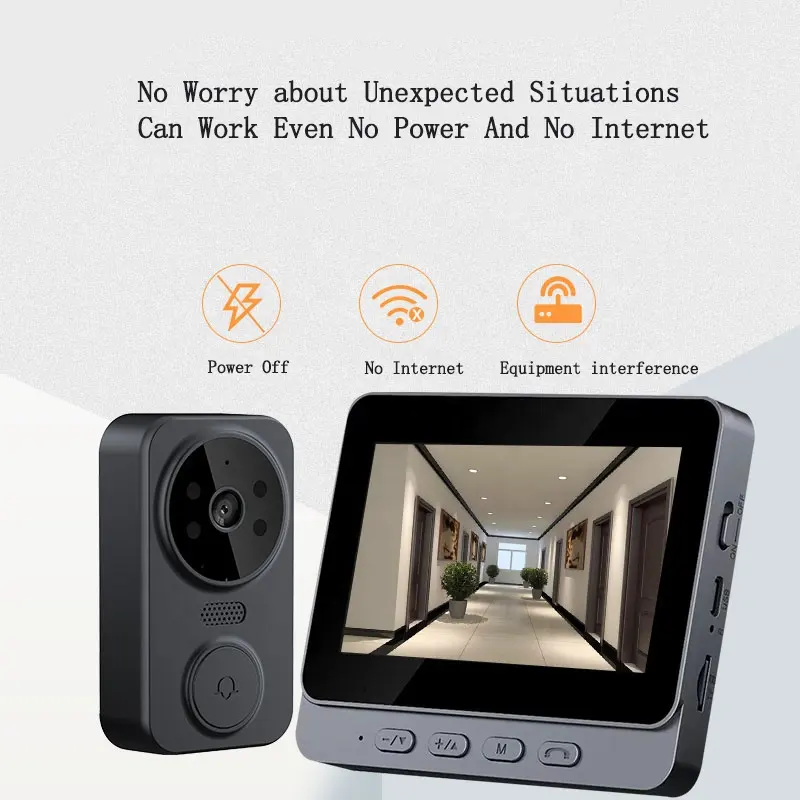 4.3-Inch Touch Screen Smart Video Doorbell with Monitor and Intercom