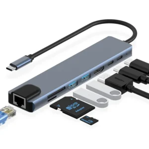 8-in-1 USB-C HDMI Adapter Hub with RJ45, SD/TF Card Reader, USB Ports, and 4K HDMI Output 1
