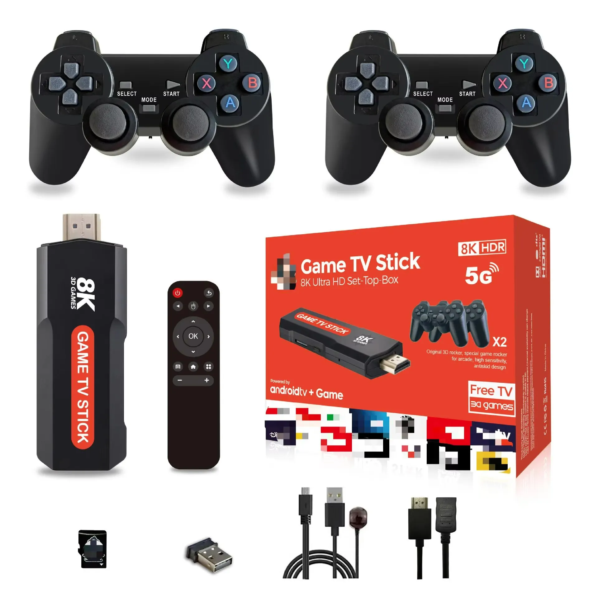 4K Retro Gaming TV Stick Console with 2.4G Wireless Controllers and 64GB Storage
