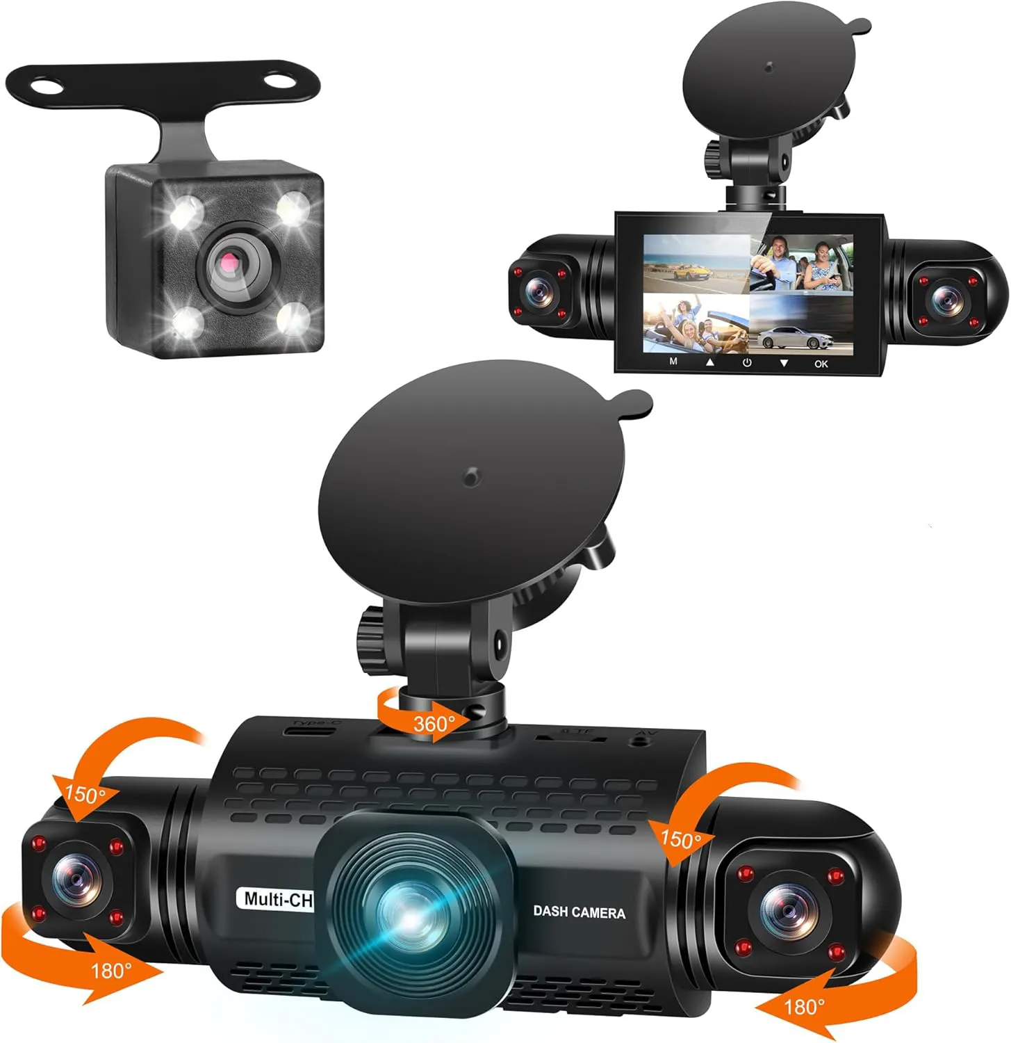 360° 4-Channel Dash Camera with Night Vision & Parking Mode